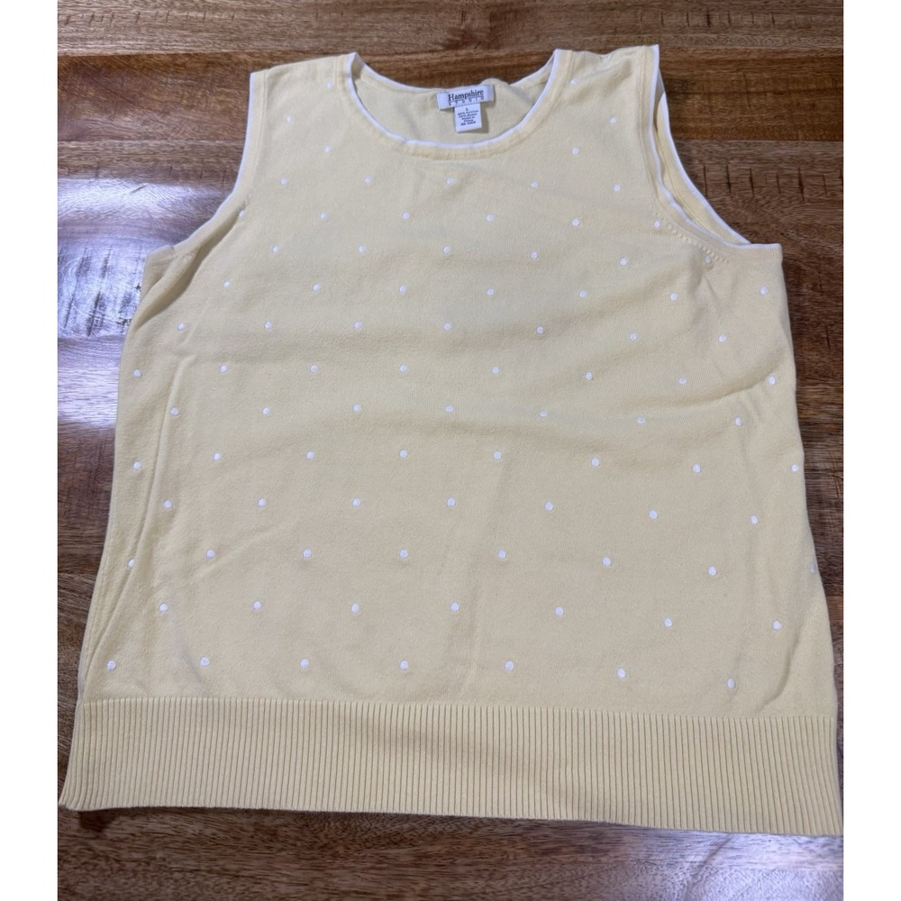 Hampshire Studio Yellow Sweater Tank Polka Dot Sleeveless Top Womens L